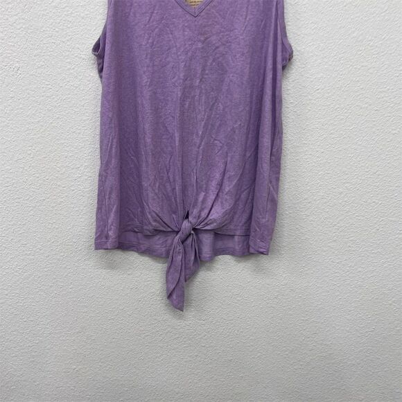 Democracy Womens Tank‎ Top Small Purple V-Neck Linen Blend Front Tie Knot - Picture 2 of 8